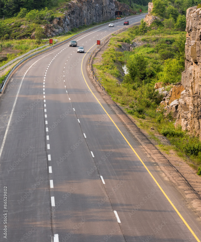 Highway 400 in northern Ontario through a rock cut