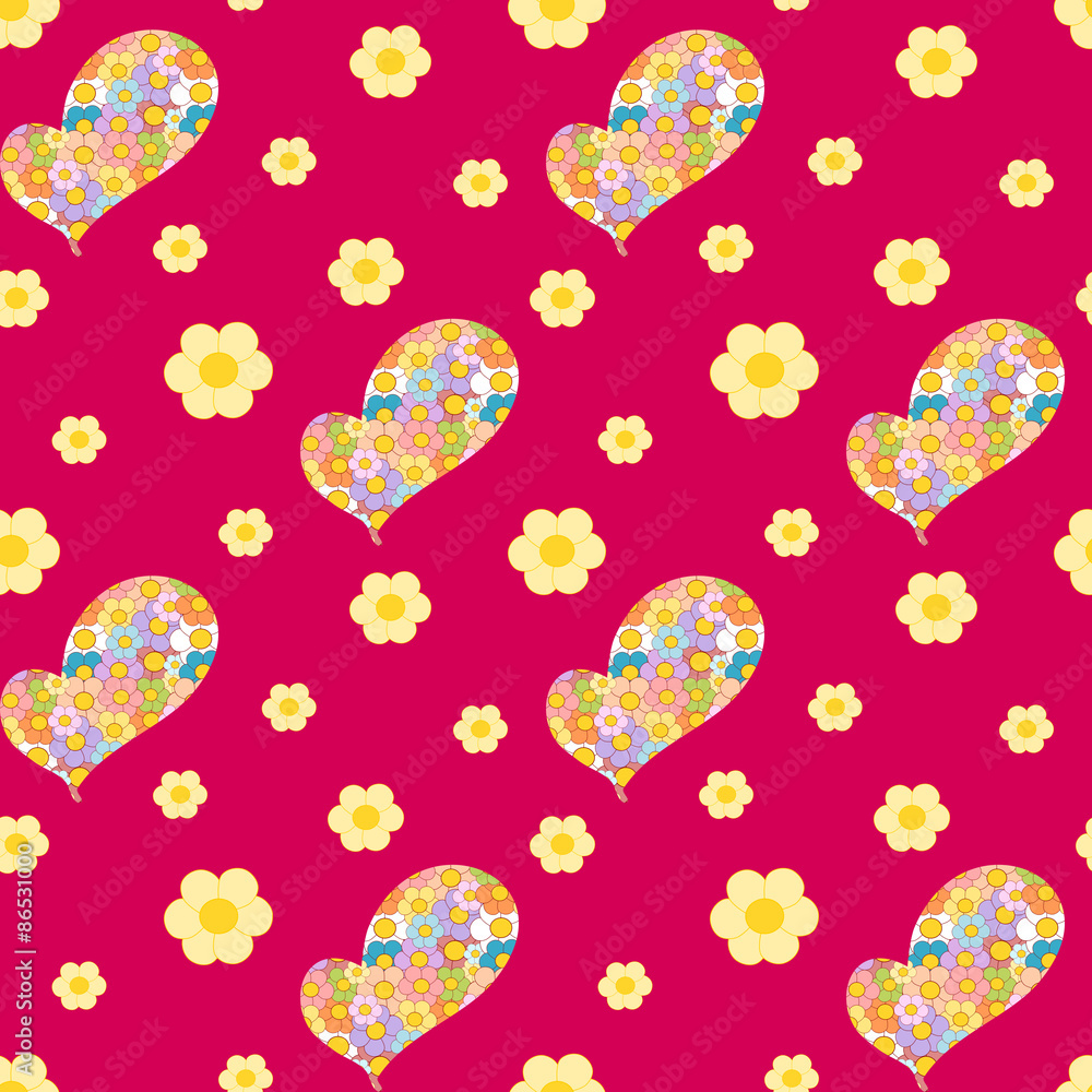 seamless pattern with colorful patterned heart with daisy flowers seamless pattern with colorful patterned heart with daisy flowers
