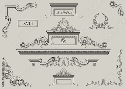 Architectural details. Vintage prints of architectural details.