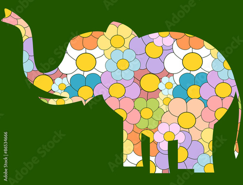 patterned elephant with colorful daisy flowers vector illustration