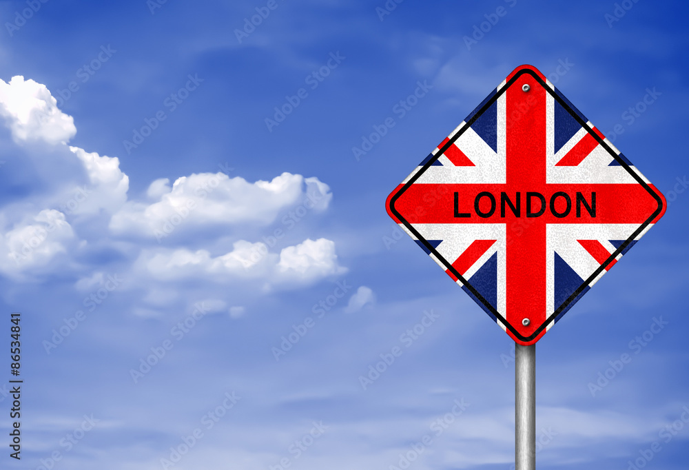 British road sign with the letters for LONDON British road sign with the letters for LONDON