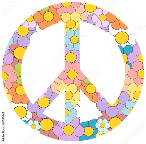 peace symbol patterned with colorful daisy flowers
