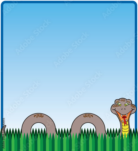 Happy, smiling cartoon snake in the grass