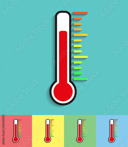 Thermometers icon on colored backgrounds