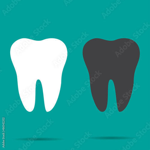 Set of two teeth on turquoise background