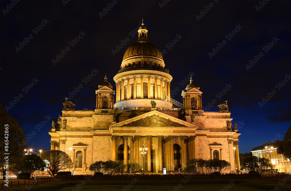 St. Isaac's Cathedral in May, night, illuminated