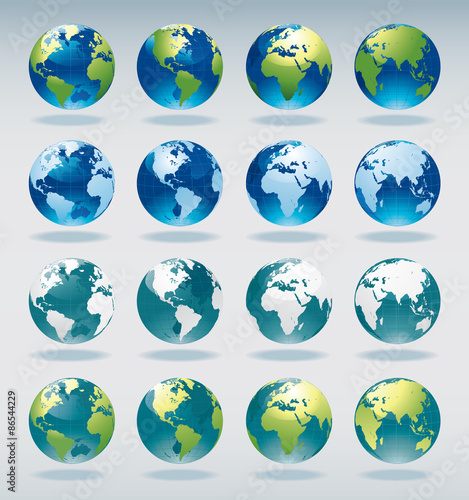 Set of vector world globe icons