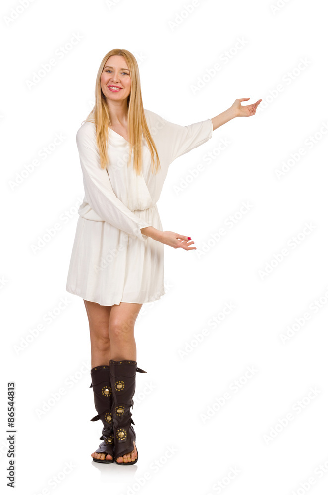 Pretty woman in ancient style dress isolated on white Pretty woman in ancient style dress isolated on white