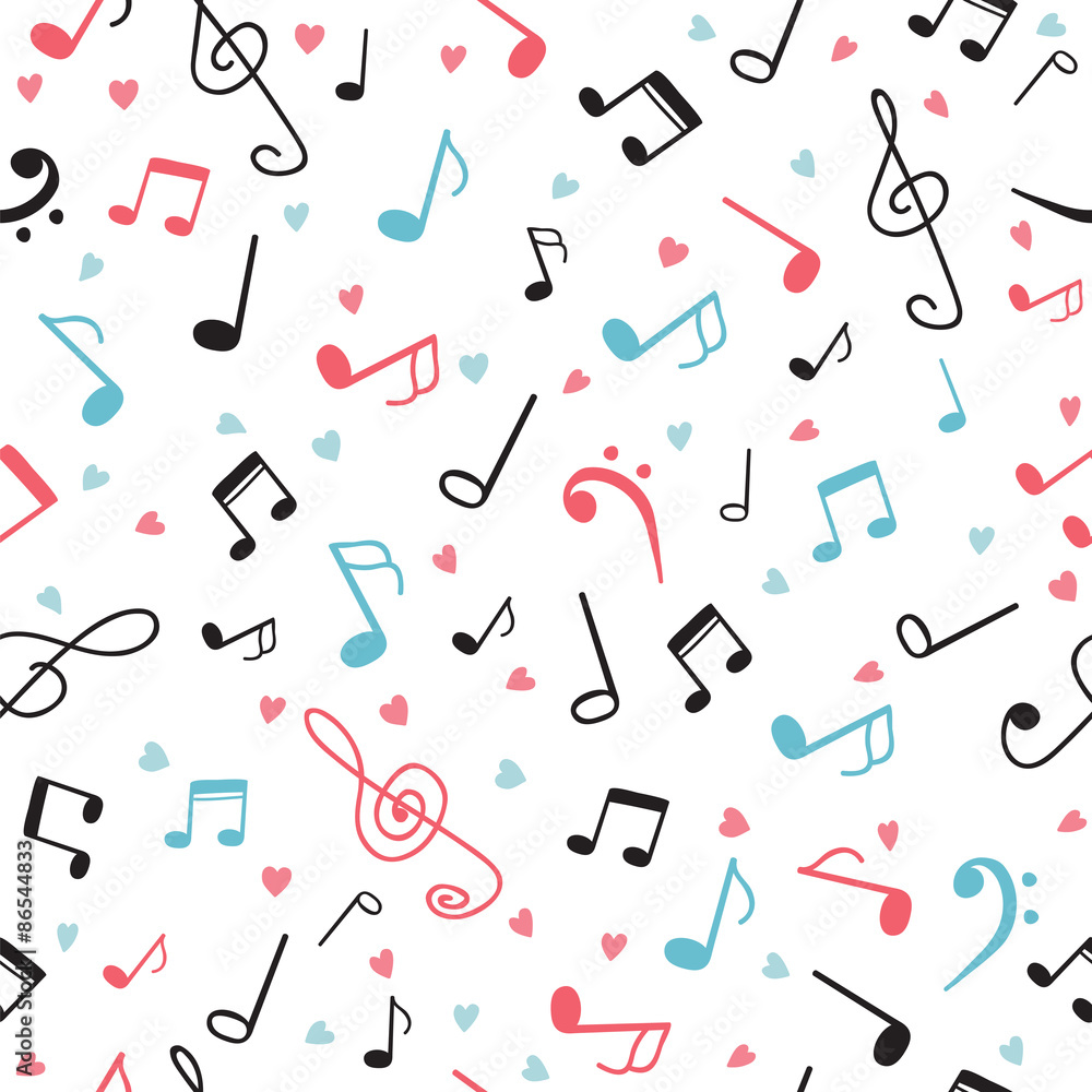 Music notes abstract seamless pattern. Hand drawn background