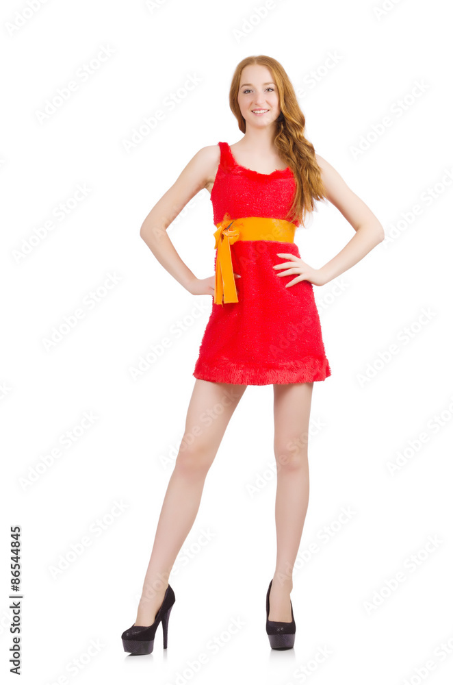 Young sexy girl in red dress isolated on write Young sexy girl in red dress isolated on write