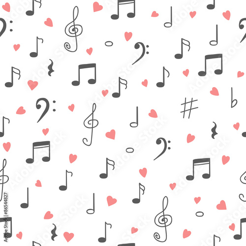 I love music. Music seamless pattern background. Hand drawn musi
