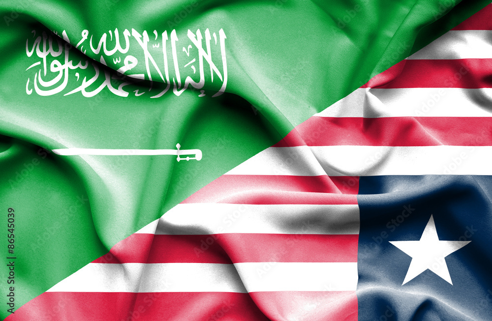 Waving flag of Liberia and Saudi Arabia Waving flag of Liberia and Saudi Arabia