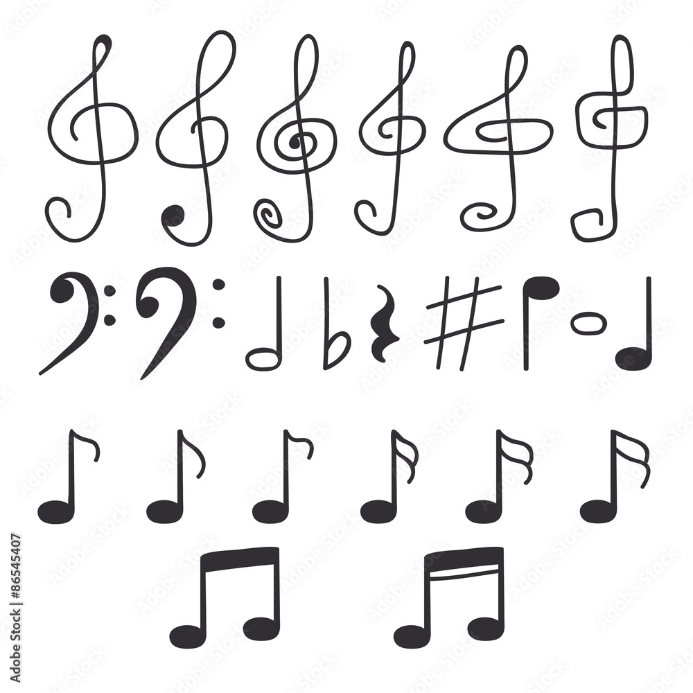 Set of hand drawn music notes Set of hand drawn music notes