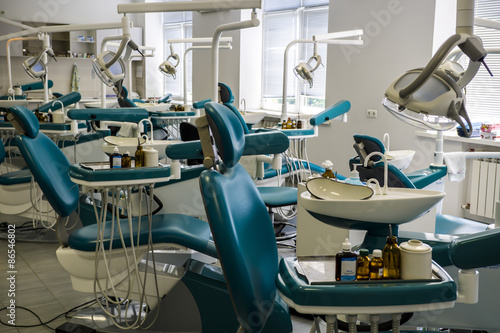 Dental office training center with many dental chairs