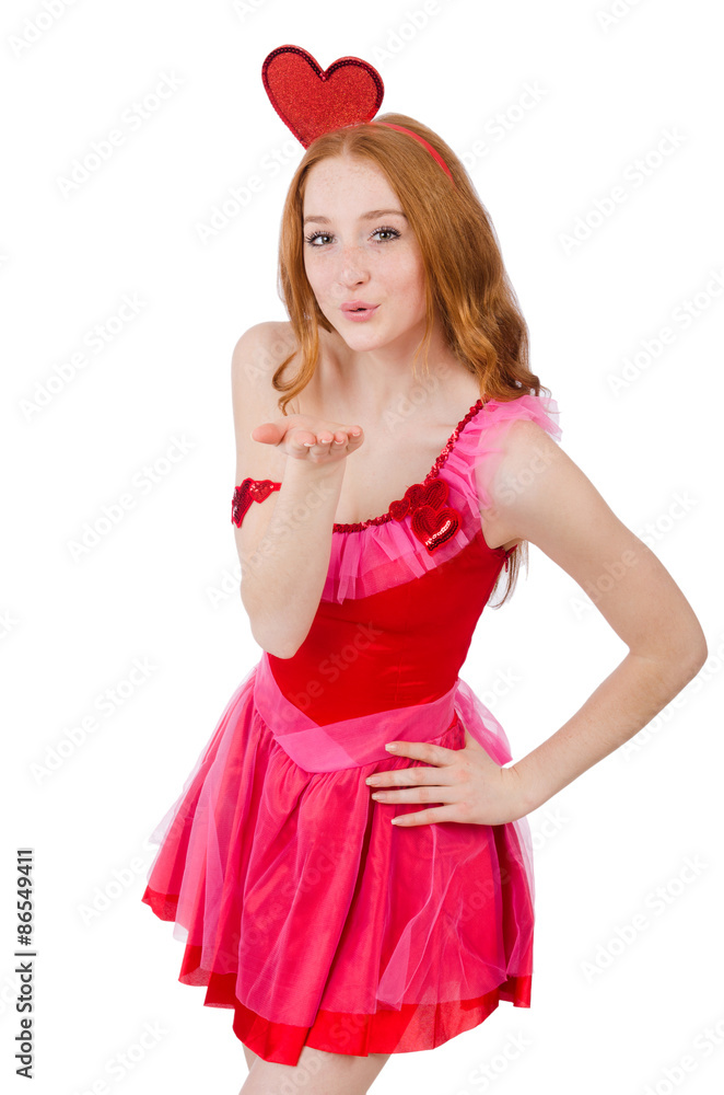 Pretty young model in mini pink dress isolated on white Pretty young model in mini pink dress isolated on white