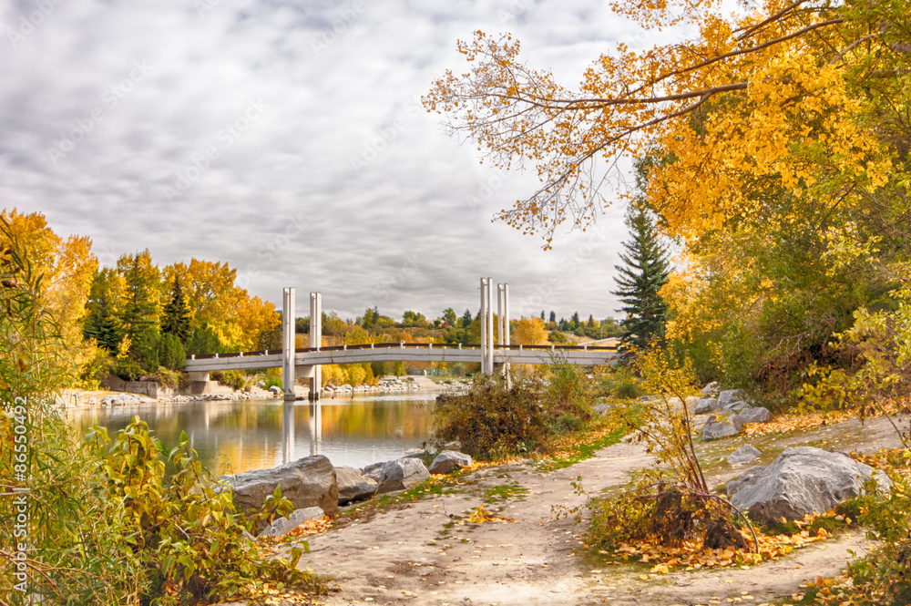 Calgary's Prince's Island bridge in Autumn.