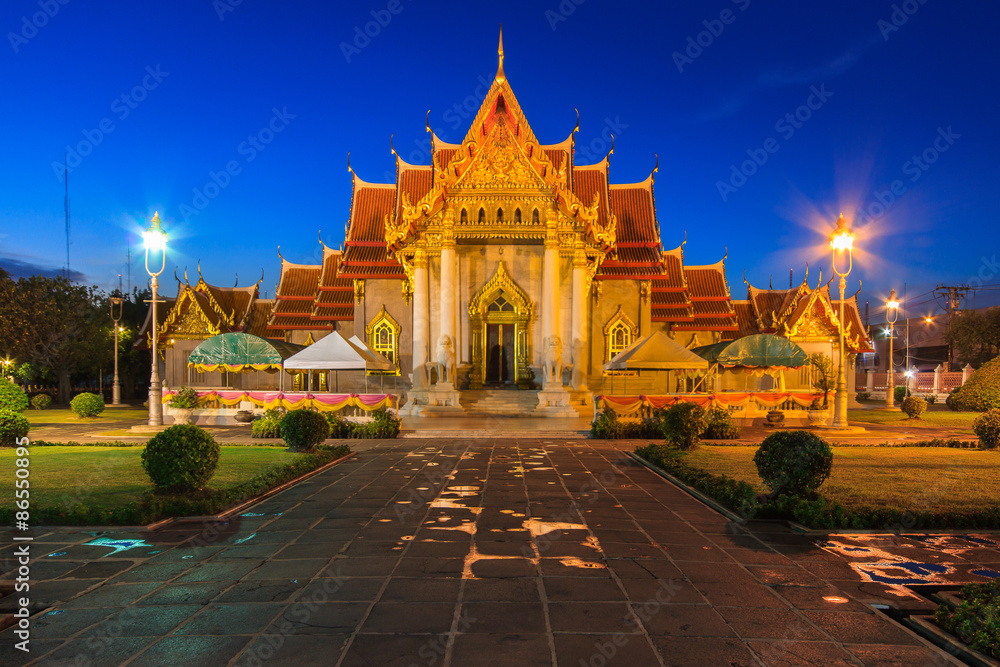 The Marble Temple, Wat Benchamabophit at twilight time, Bangkok, Thailand
