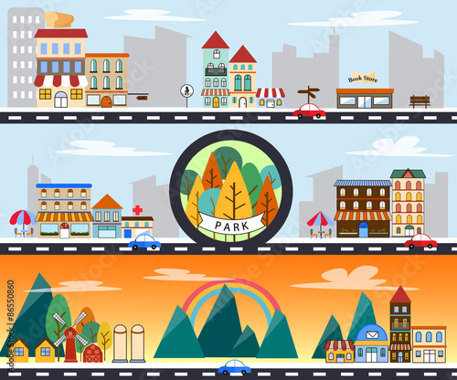 city scape building countryside and city life urban landscape vector illustration
