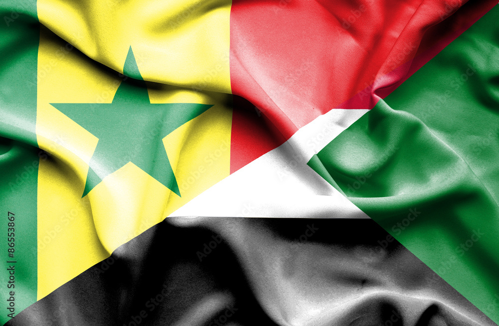 Waving flag of Sudan and Senegal