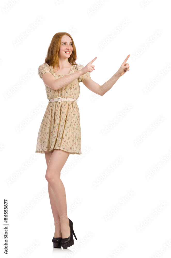 Pretty red hair girl in summer dress isolated on white Pretty red hair girl in summer dress isolated on white