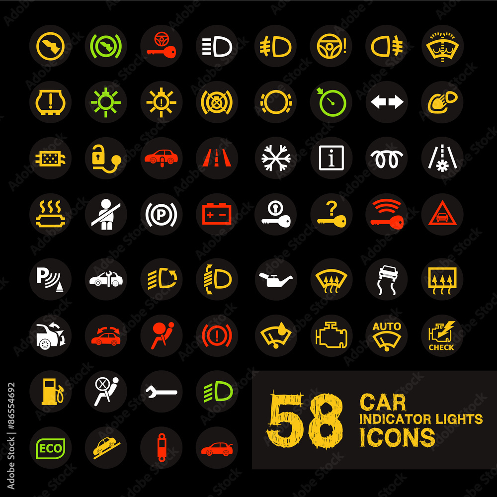 Car Indicator Lights Icons Stock Illustration | Adobe Stock