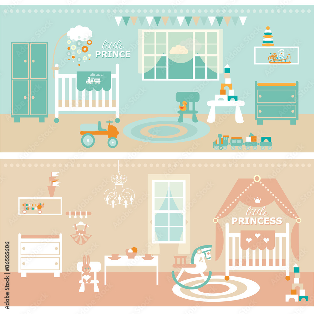 Baby girl/boy shower greetng cards in four colours design. Flat style vector illustration. Baby girl/boy shower greetng cards in four colours design. Flat style vector illustration.