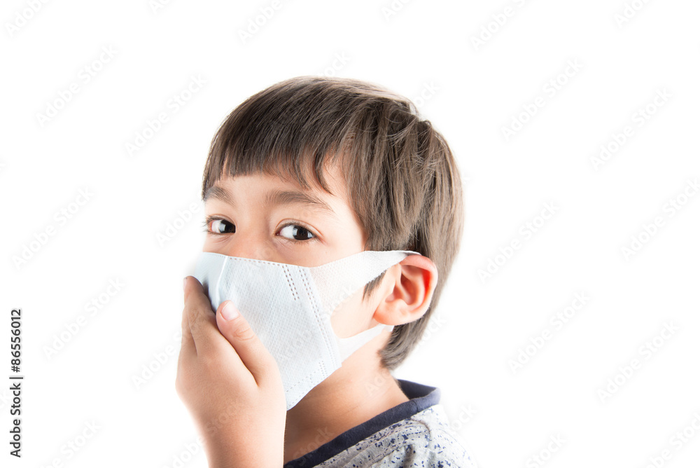 Little boy with health mask protect on white background
Little boy with health mask protect on white background