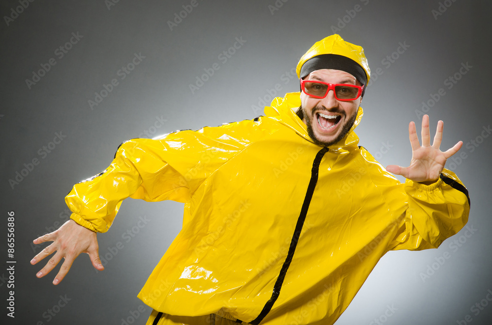 Funny man wearing yellow suit Funny man wearing yellow suit
