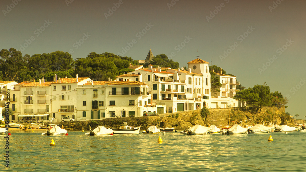Pretty view on lovely houses in Cadaques in Spain
