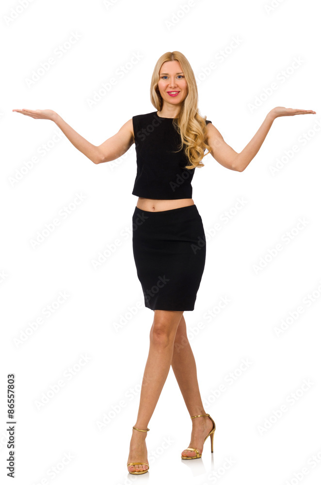 Pretty girl in black mini dress isolated on white Pretty girl in black mini dress isolated on white