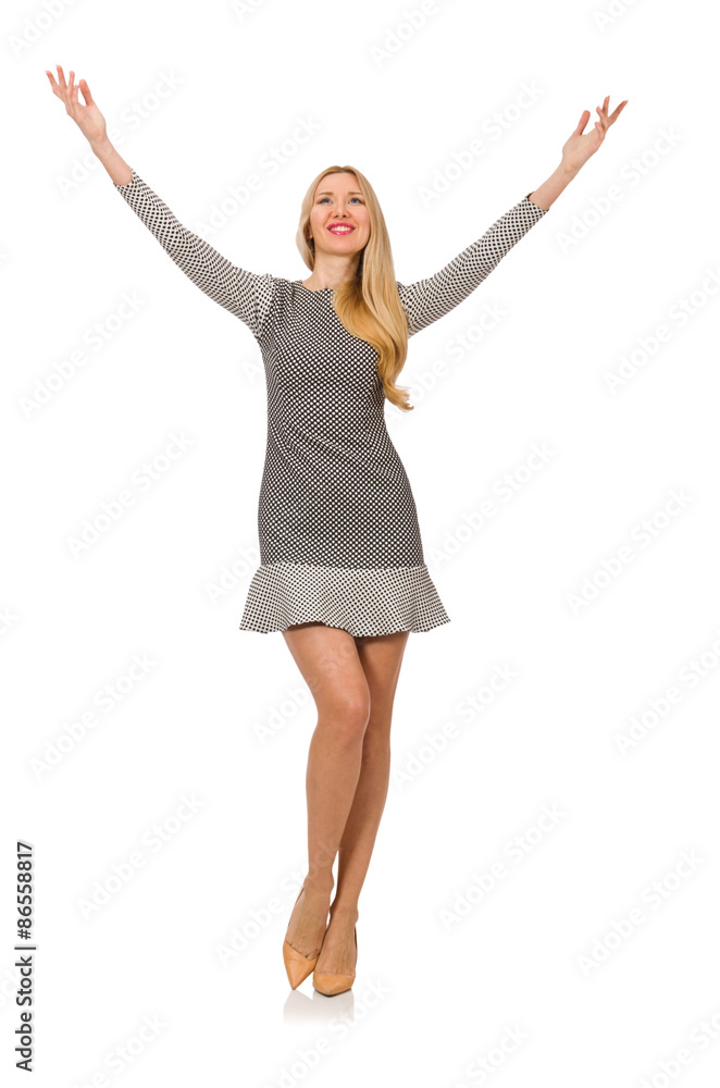 Blond girl in polka dot dress isolated on white Blond girl in polka dot dress isolated on white