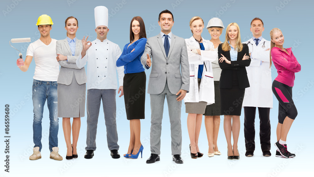 Fototapeta premium happy businessman over professional workers