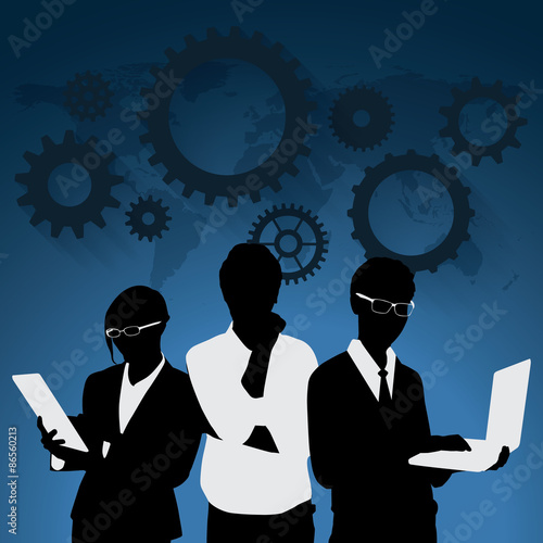 Businessman and business girl with gear