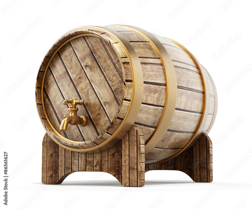 Wooden barrel with tap - obrazy, fototapety, plakaty 
