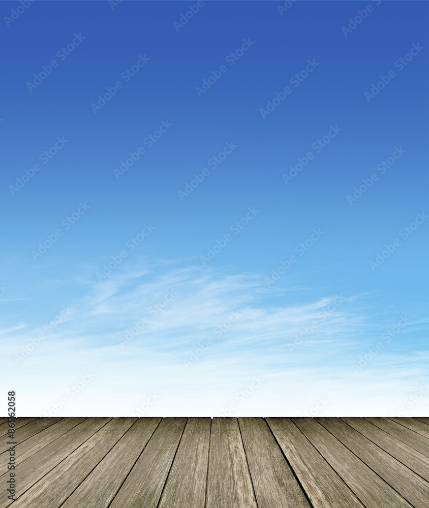 wooded floor with sky background