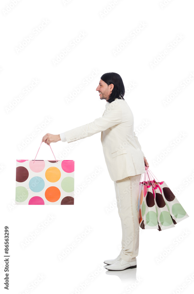 Man with shopping bags isolated on white Man with shopping bags isolated on white
