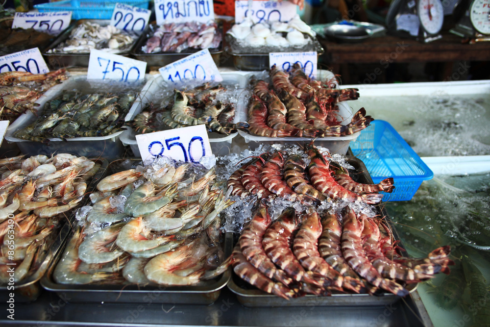 seafood in a street shop in the Asian market