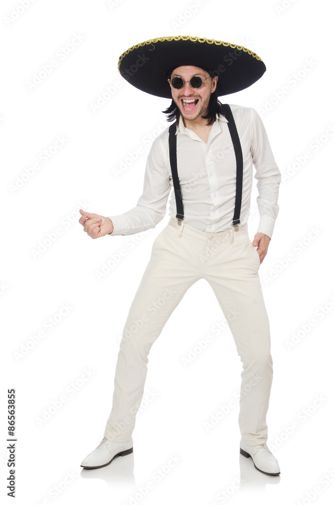 Mexican man wearing sombrero isolated on white Mexican man wearing sombrero isolated on white