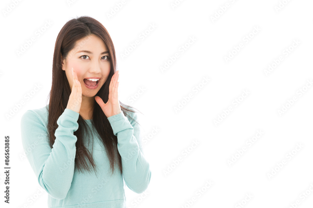 young asian woman on white background young asian woman on white background