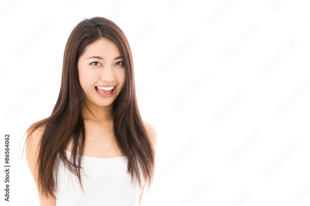 young asian woman on white background young asian woman on white background