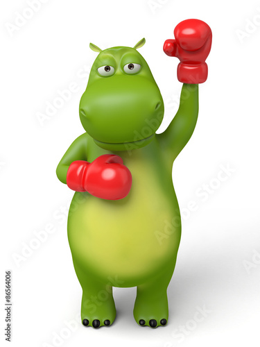 3d cartoon animal with red boxing gloves. 3d image. Isolated white background
