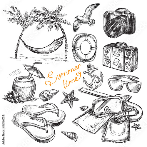 hand drawing summer set collection