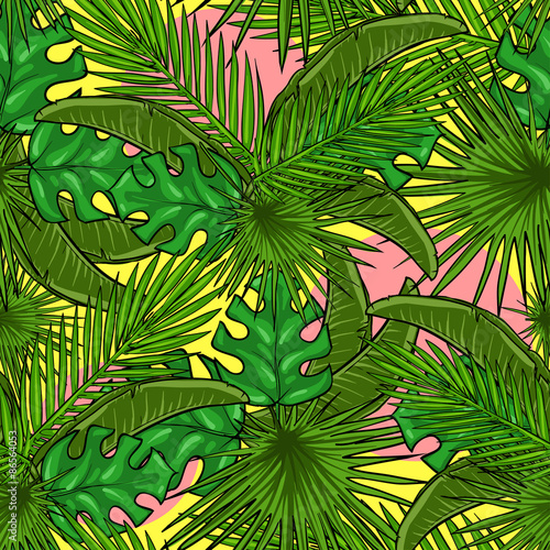 Fototapeta Naklejka Na Ścianę i Meble -  Seamless pattern with palm leaves