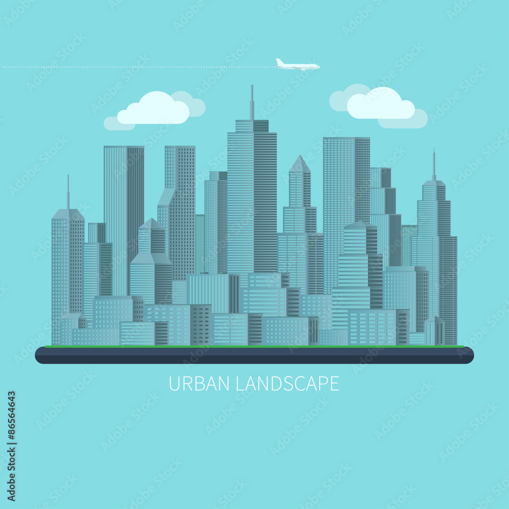 Flat design urban landscape vector illustration