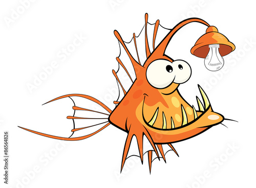 Monkfish. Deep-water fish. Cartoon