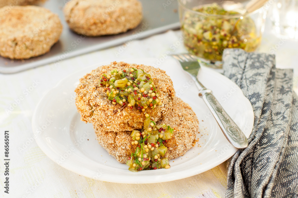 Potato and Pork Patties with Marinated Gherkin Salsa Potato and Pork Patties with Marinated Gherkin Salsa