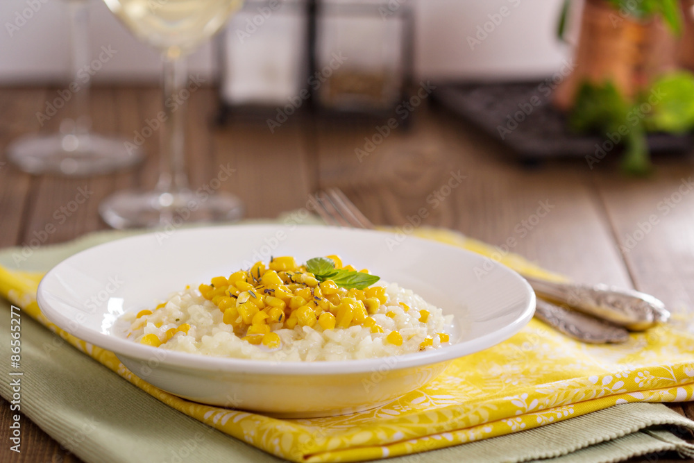 Vegan risotto with baked corn Vegan risotto with baked corn