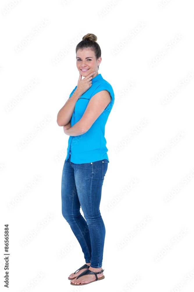 Happy casual brunette looking at camera Happy casual brunette looking at camera