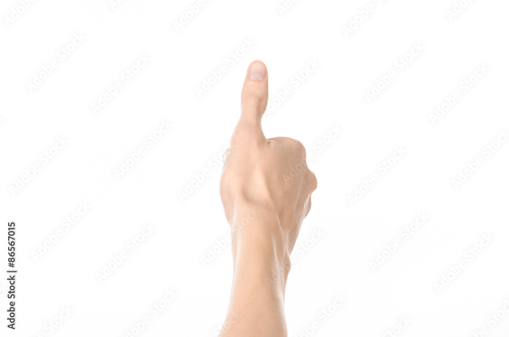 Gestures topic: human hand gestures showing first-person view isolated on white background in studio Gestures topic: human hand gestures showing first-person view isolated on white background in studio