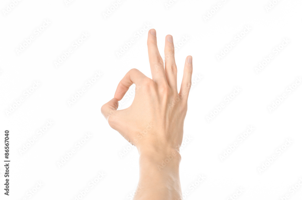Gestures topic: human hand gestures showing first-person view isolated on white background in studio Gestures topic: human hand gestures showing first-person view isolated on white background in studio